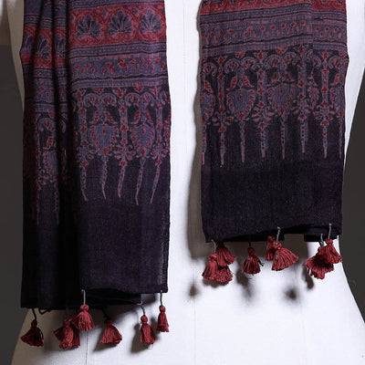 Blue - Block Print Woolen Ajrakh Stole