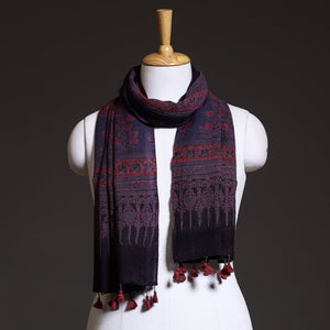Blue - Block Print Woolen Ajrakh Stole