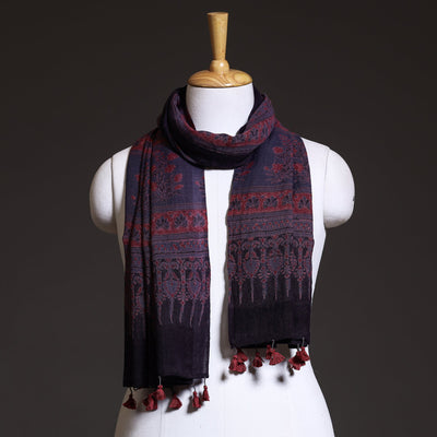 Blue - Block Print Woolen Ajrakh Stole