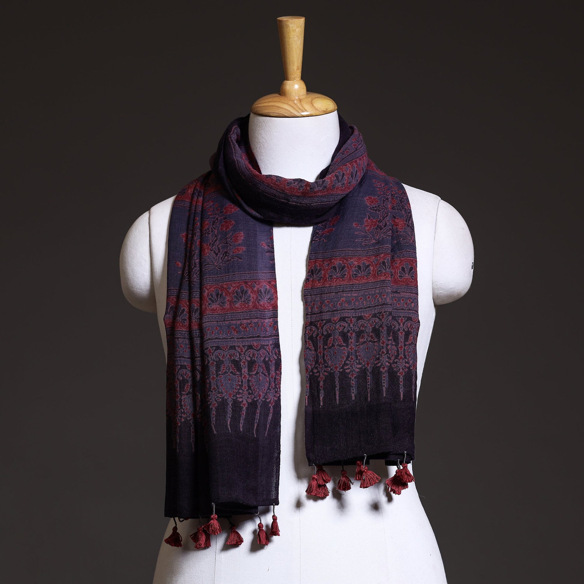 Blue - Block Print Woolen Ajrakh Stole