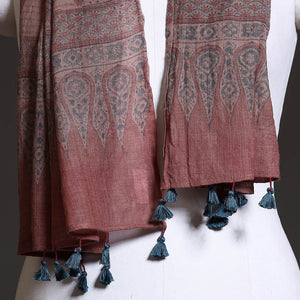 Brown - Block Print Woolen Ajrakh Stole