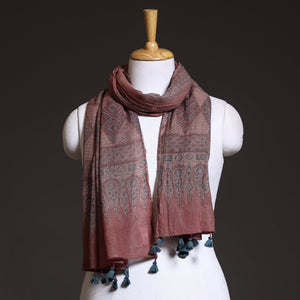 Brown - Block Print Woolen Ajrakh Stole