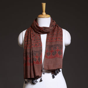 Brown - Block Print Woolen Ajrakh Stole