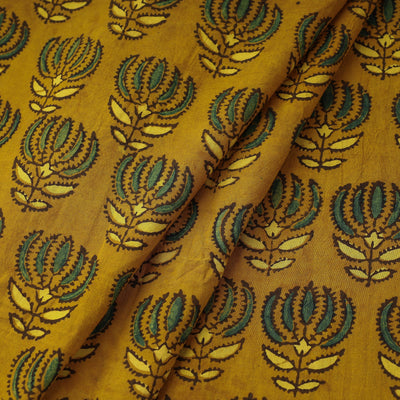 Beaming Yellow Lotus Butta Ajrakh Block Printed Cotton Fabric