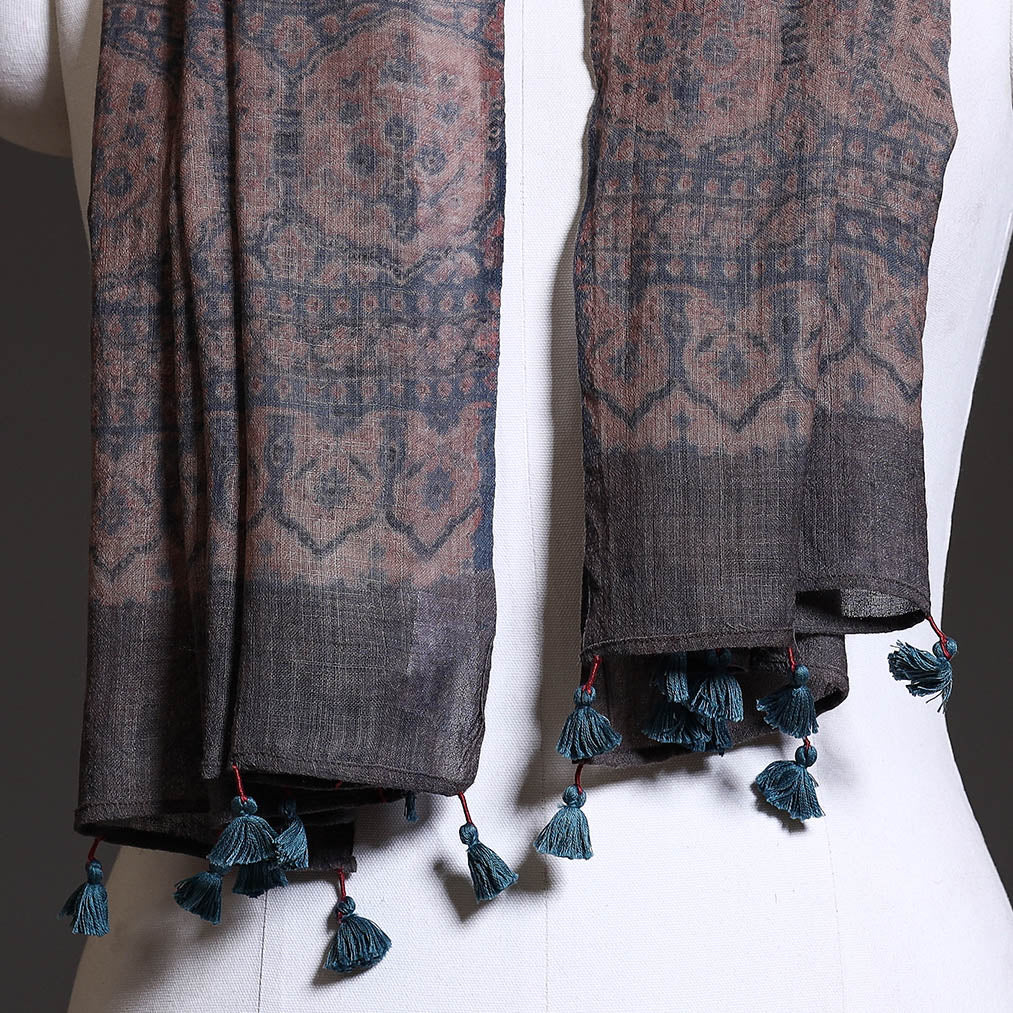 Blue - Block Print Woolen Ajrakh Stole
