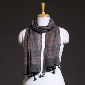 Blue - Block Print Woolen Ajrakh Stole
