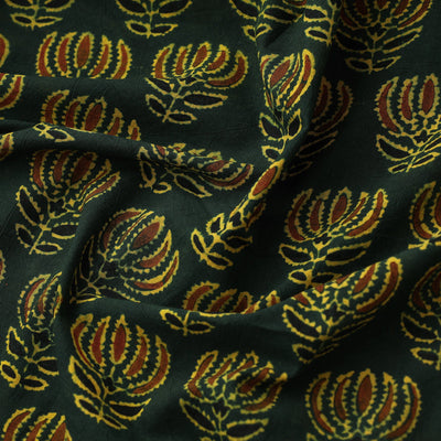 Big Green Lotus Butta Ajrakh Hand Block Printed Cotton Fabric
