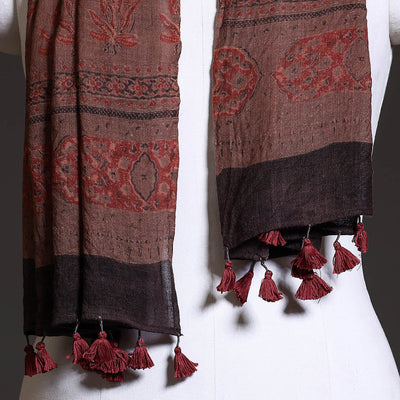 Brown - Block Print Woolen Ajrakh Stole