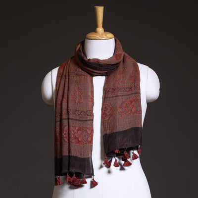 Brown - Block Print Woolen Ajrakh Stole