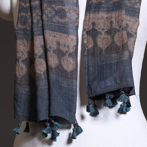 Blue - Block Print Woolen Ajrakh Stole
