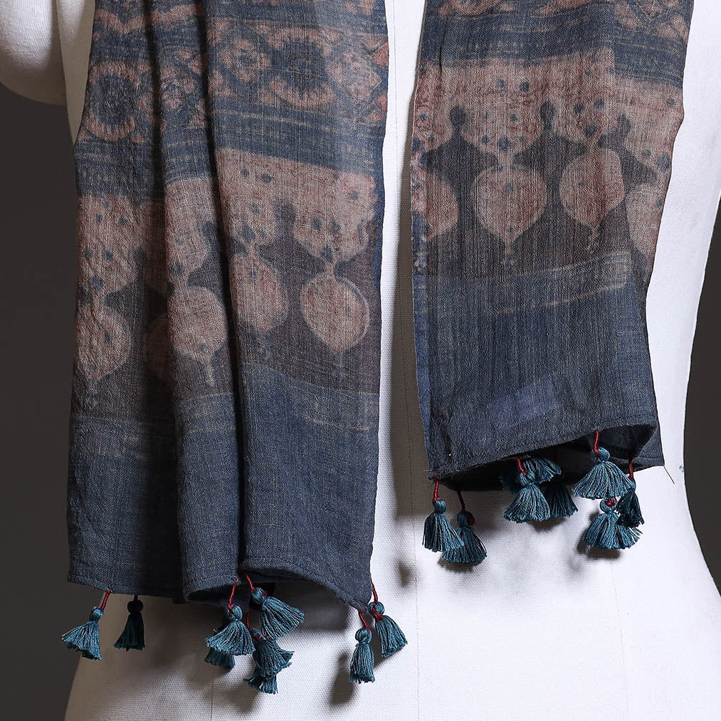 Blue - Block Print Woolen Ajrakh Stole