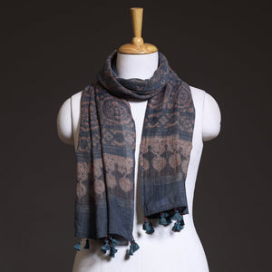 Blue - Block Print Woolen Ajrakh Stole