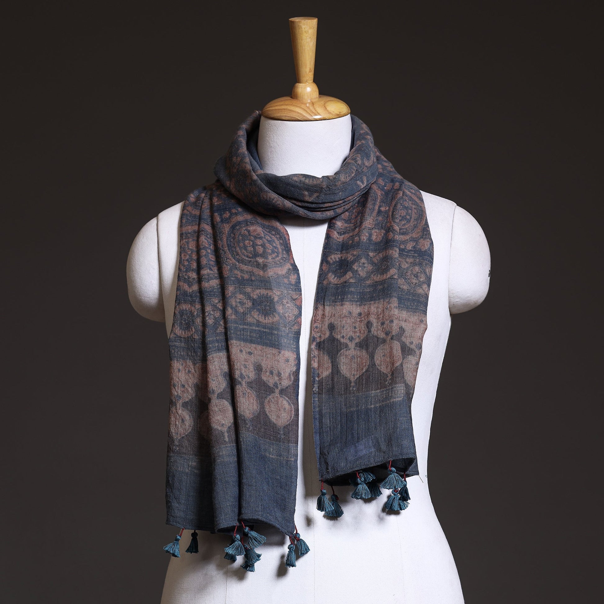 Blue - Block Print Woolen Ajrakh Stole