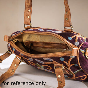 Brown - Original Crewel Hand Embroidered Hand Bag with Leather Handle