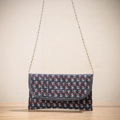 Black - Marudhara Printed Cotton Running Stitch Clutch