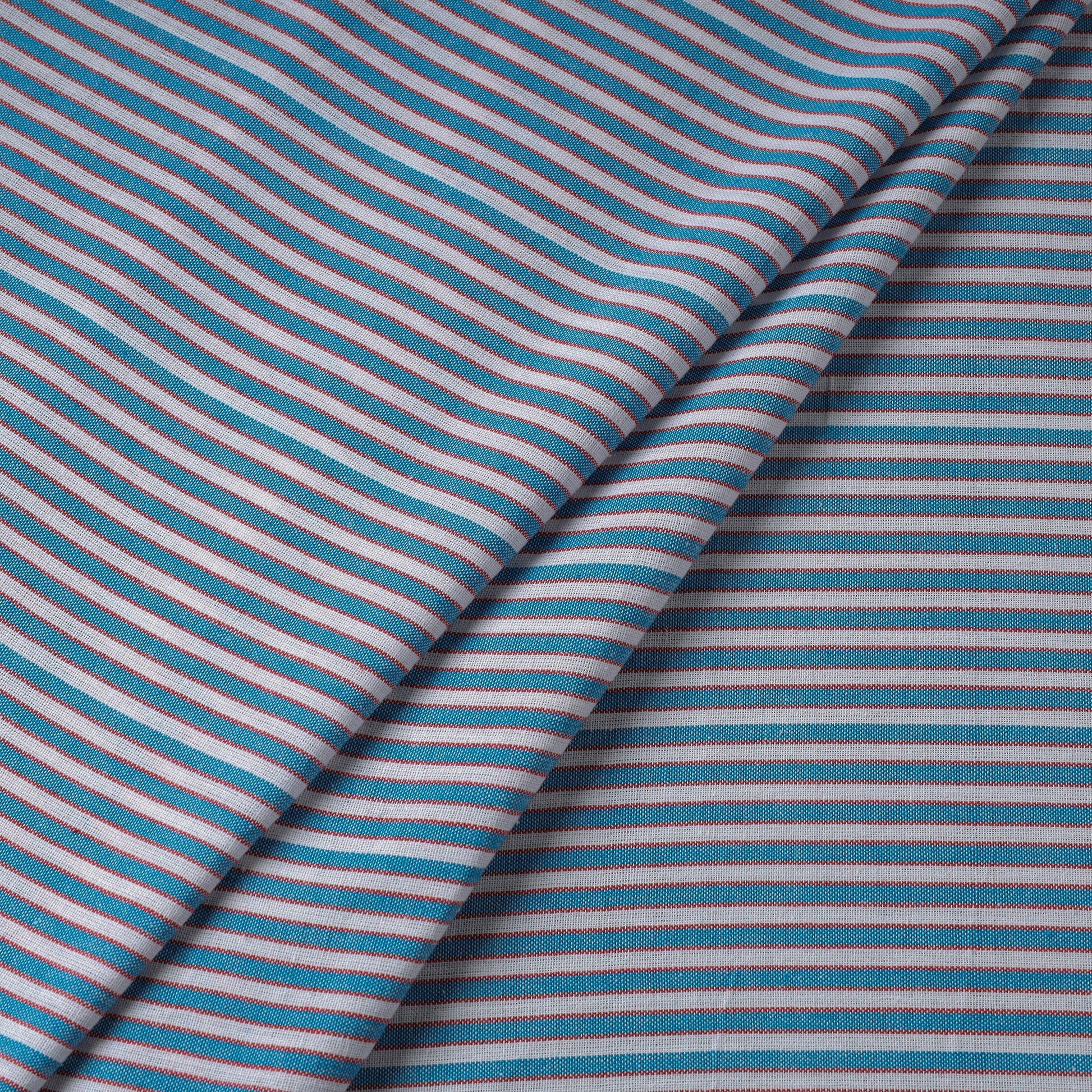 Blue - Jhiri Pure Handloom Cotton Fabric
