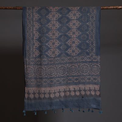 Blue - Block Print Woolen Ajrakh Stole