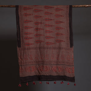Brown - Block Print Woolen Ajrakh Stole