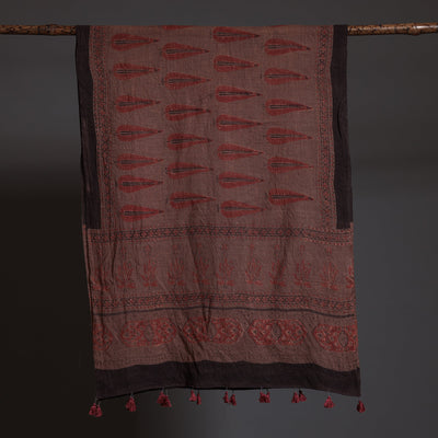 Brown - Block Print Woolen Ajrakh Stole