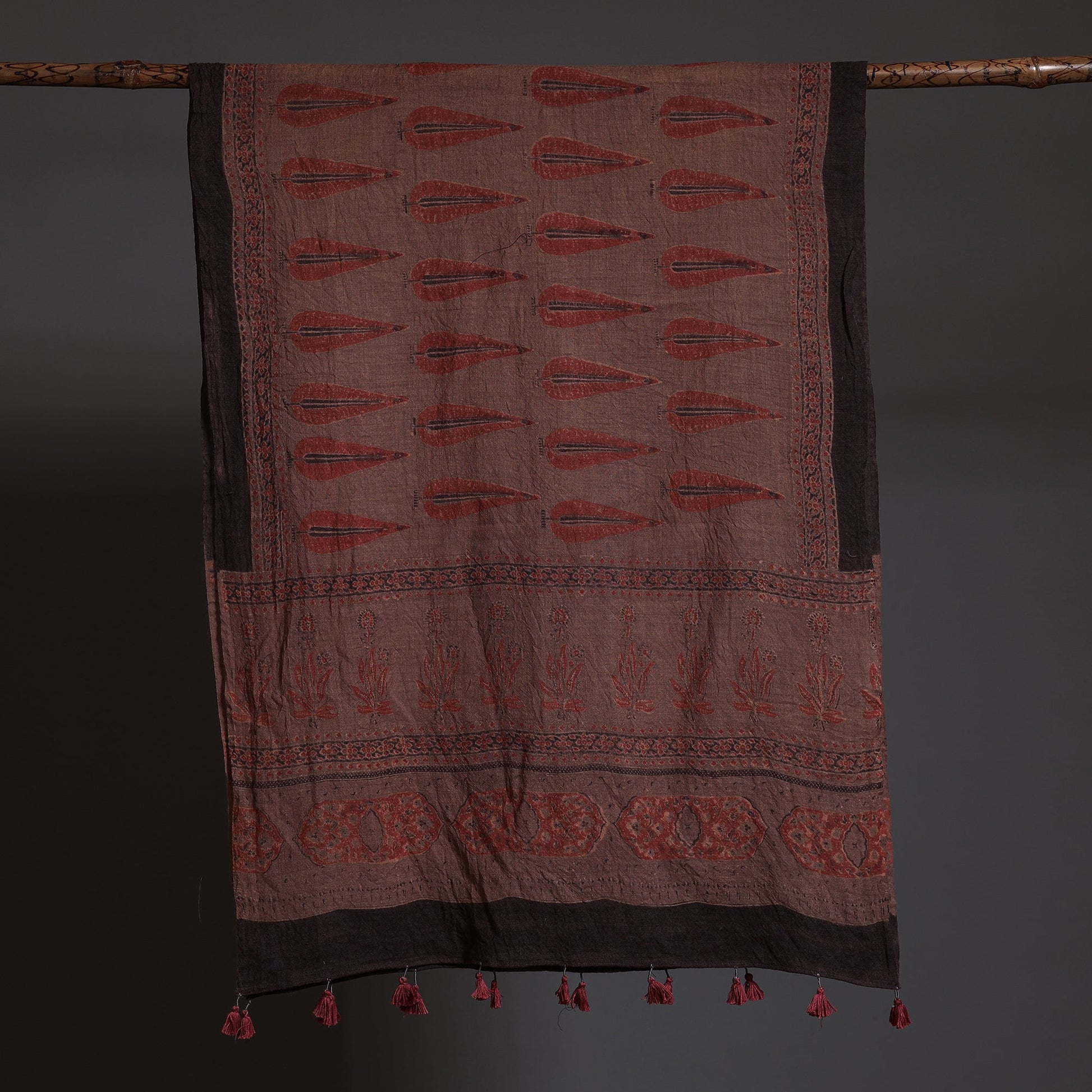 Brown - Block Print Woolen Ajrakh Stole