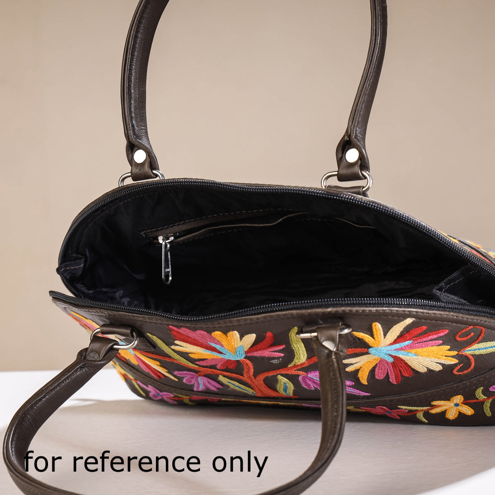 Brown - Original Crewel Hand Embroidered Leather Hand Bag