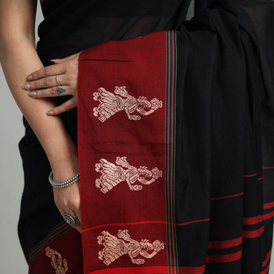 Black - Mercerised Cotton Thread Border Dharwad Saree 16