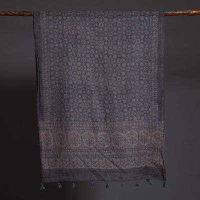 Blue - Block Print Woolen Ajrakh Stole