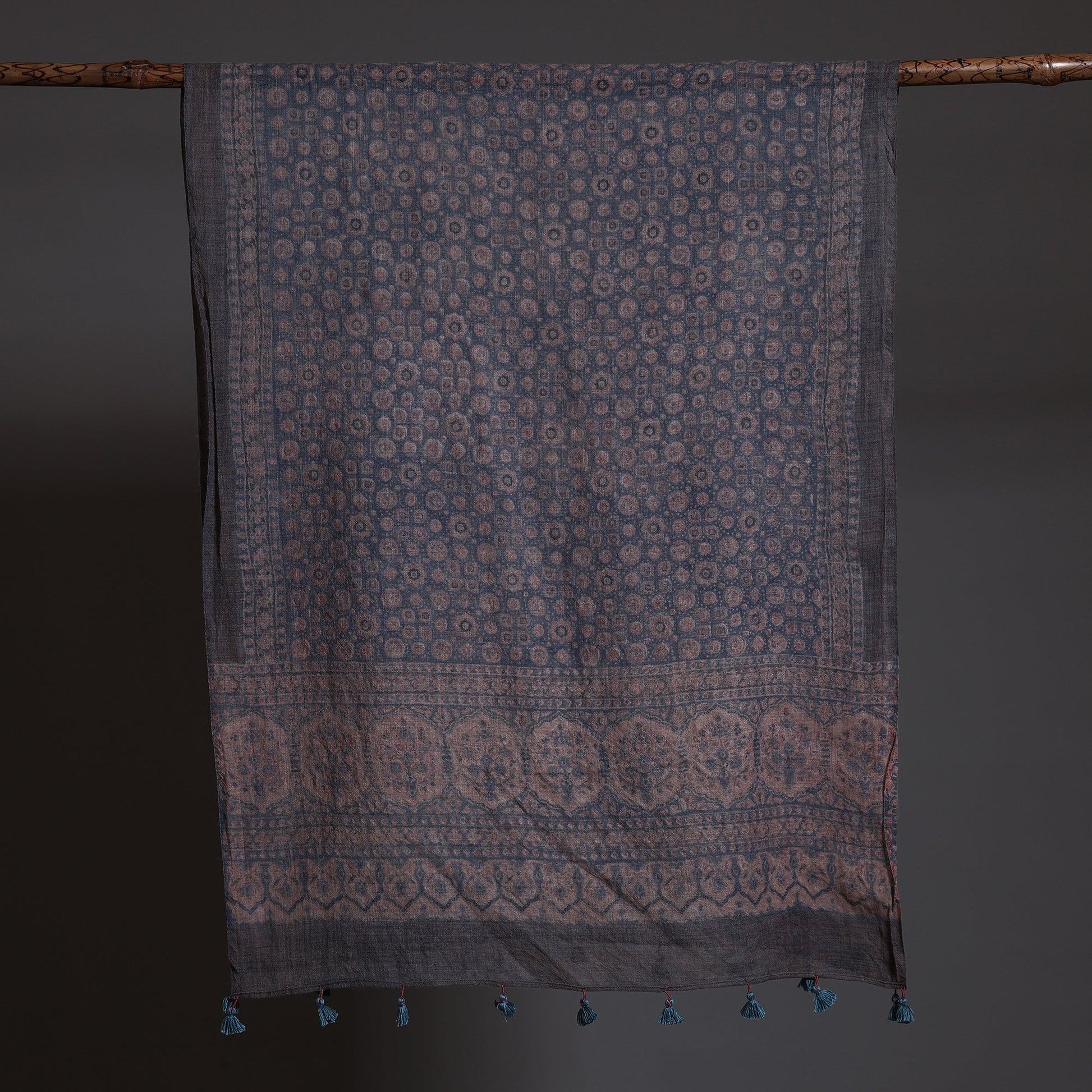 Blue - Block Print Woolen Ajrakh Stole