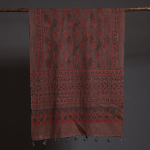 Brown - Block Print Woolen Ajrakh Stole