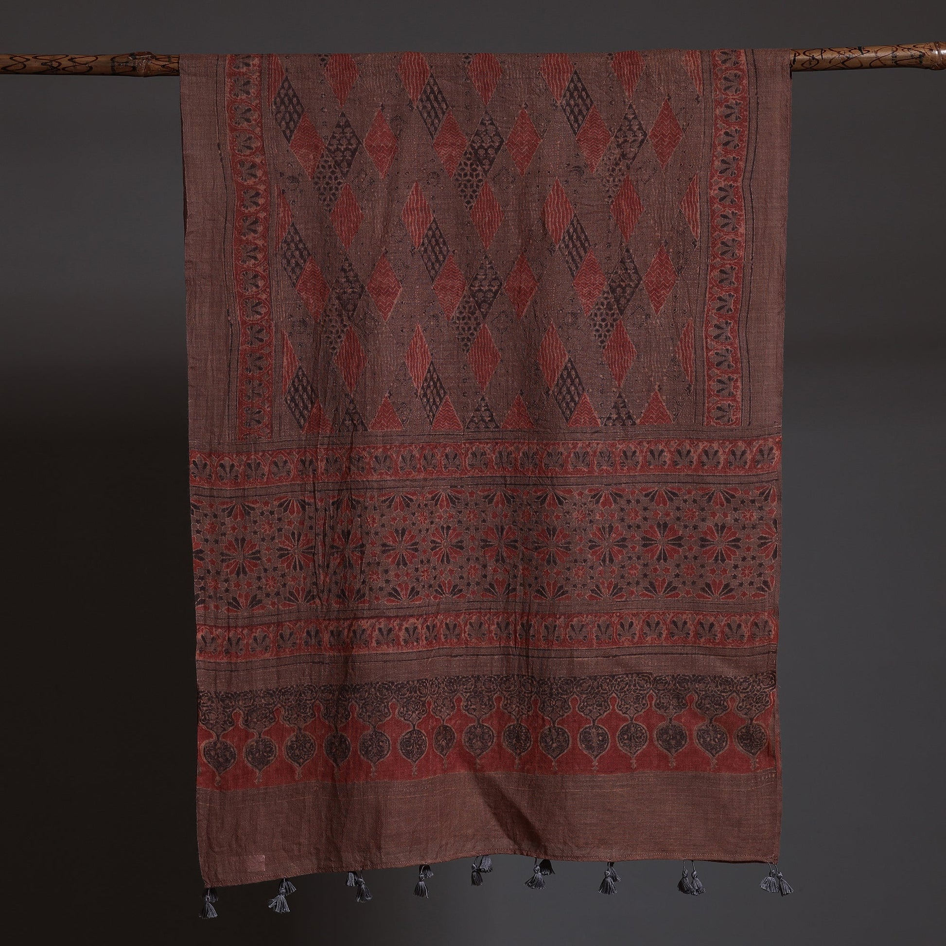 Brown - Block Print Woolen Ajrakh Stole