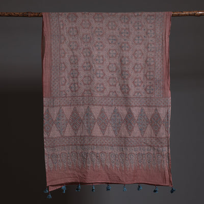 Brown - Block Print Woolen Ajrakh Stole