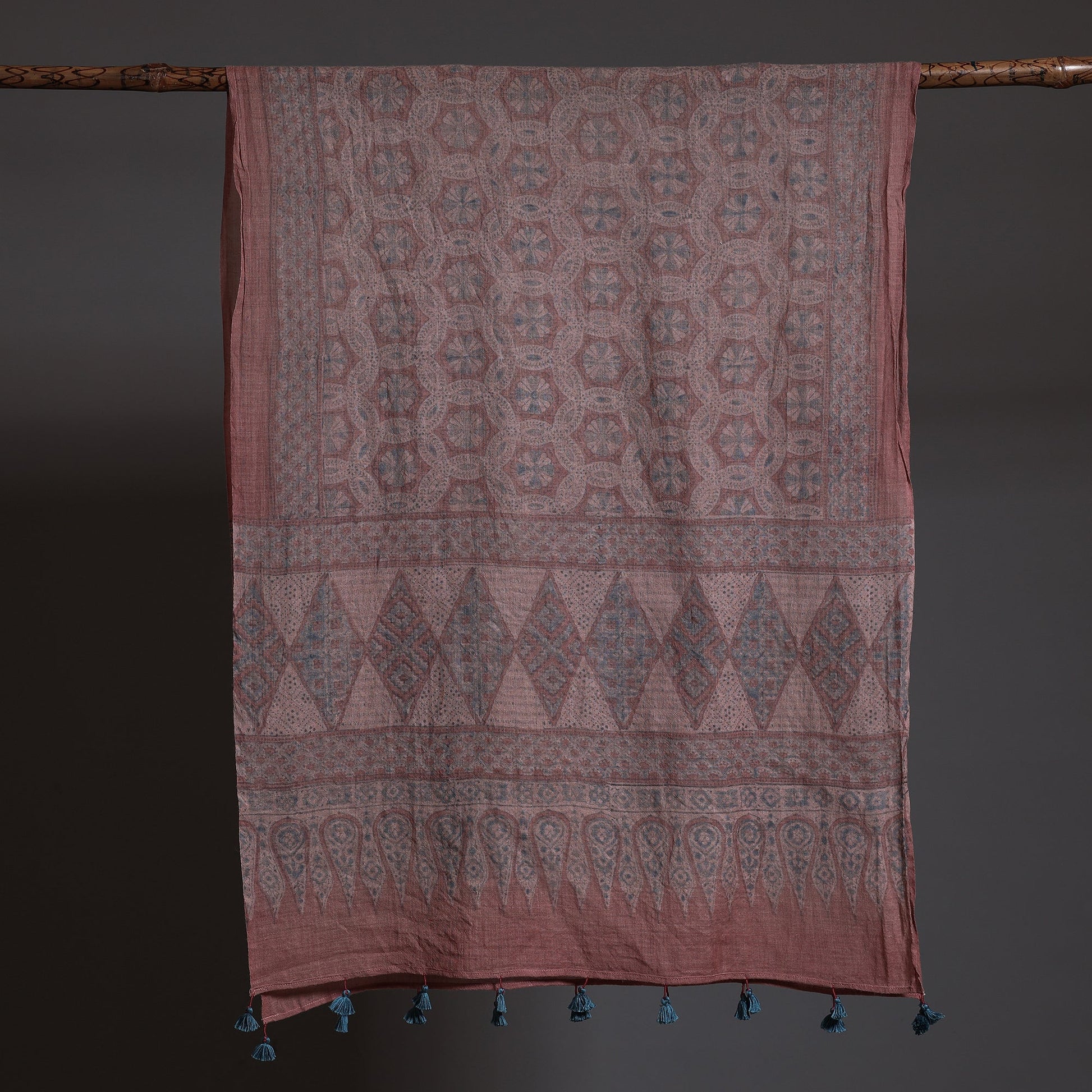 Brown - Block Print Woolen Ajrakh Stole