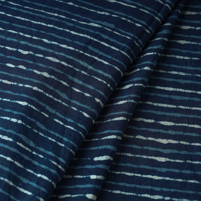 Blue -  Pipad Block Printed Mulberry Silk Cotton Handloom Fabric