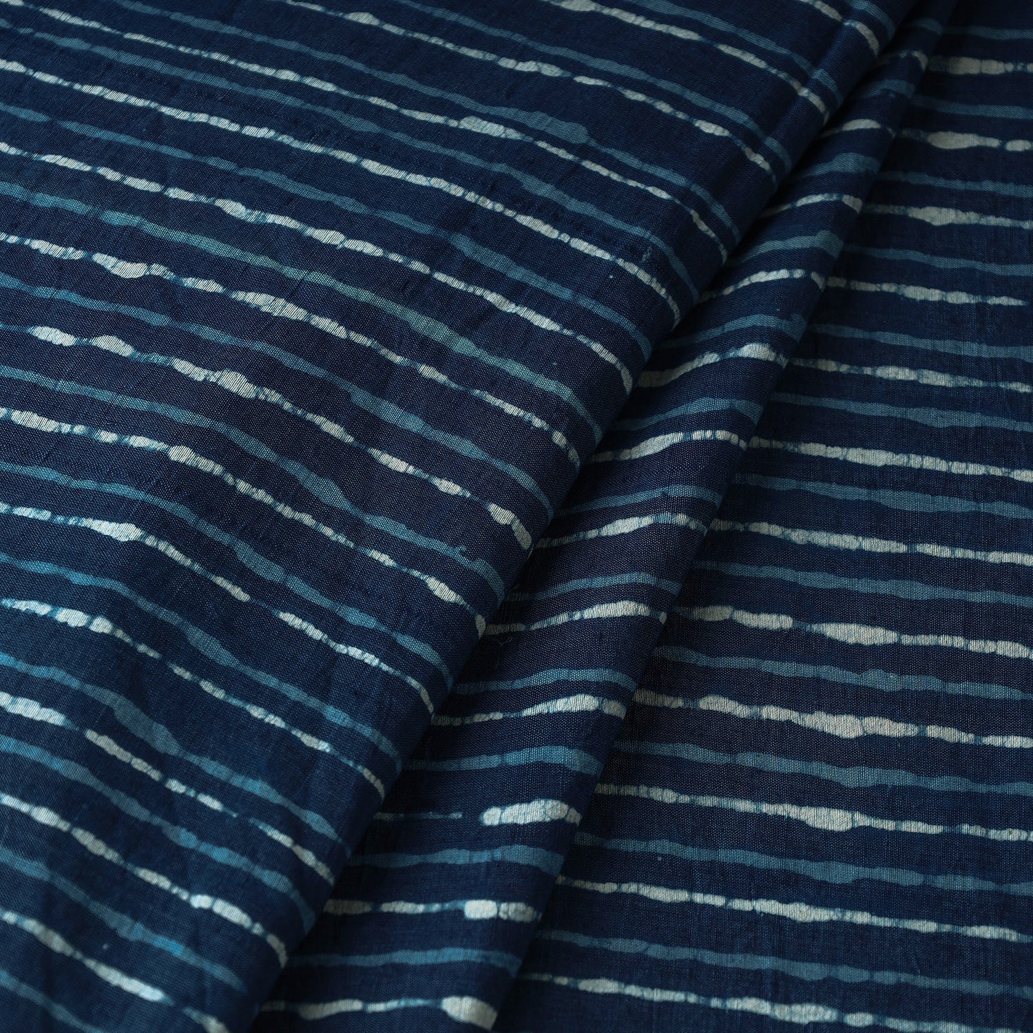 Blue -  Pipad Block Printed Mulberry Silk Cotton Handloom Fabric