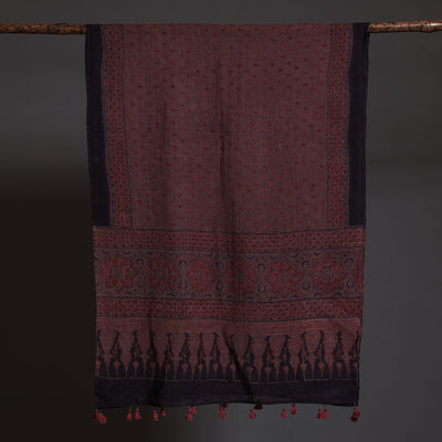 Brown - Block Print Woolen Ajrakh Stole