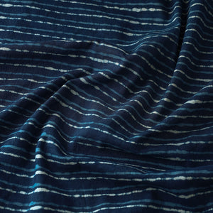 Blue -  Pipad Block Printed Mulberry Silk Cotton Handloom Fabric