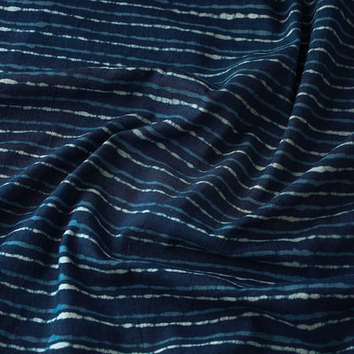 Blue -  Pipad Block Printed Mulberry Silk Cotton Handloom Fabric