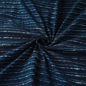 Blue -  Pipad Block Printed Mulberry Silk Cotton Handloom Fabric