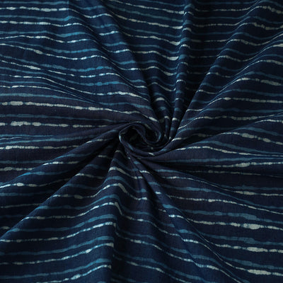 Blue -  Pipad Block Printed Mulberry Silk Cotton Handloom Fabric