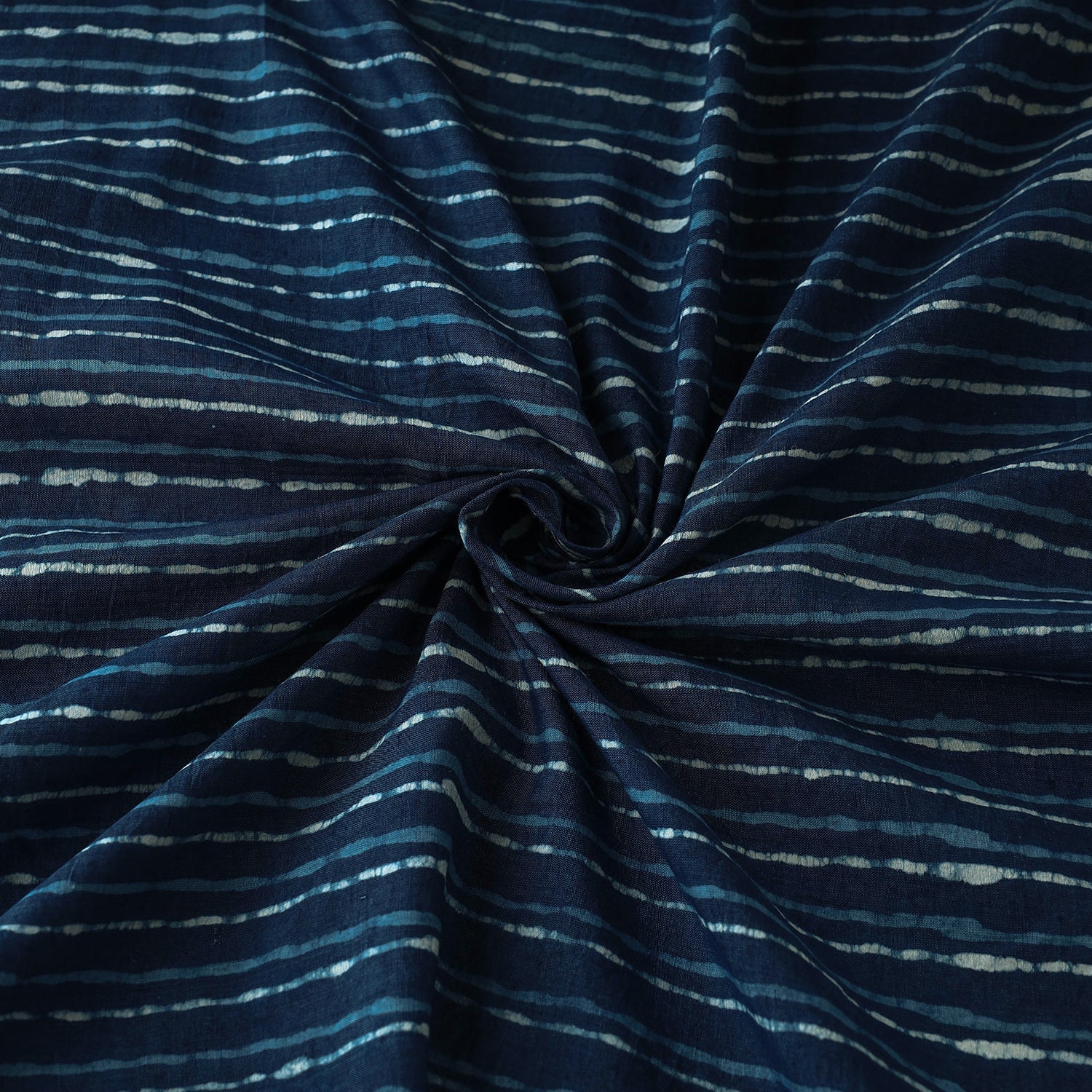 Blue -  Pipad Block Printed Mulberry Silk Cotton Handloom Fabric