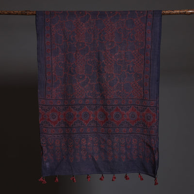 Blue - Block Print Woolen Ajrakh Stole