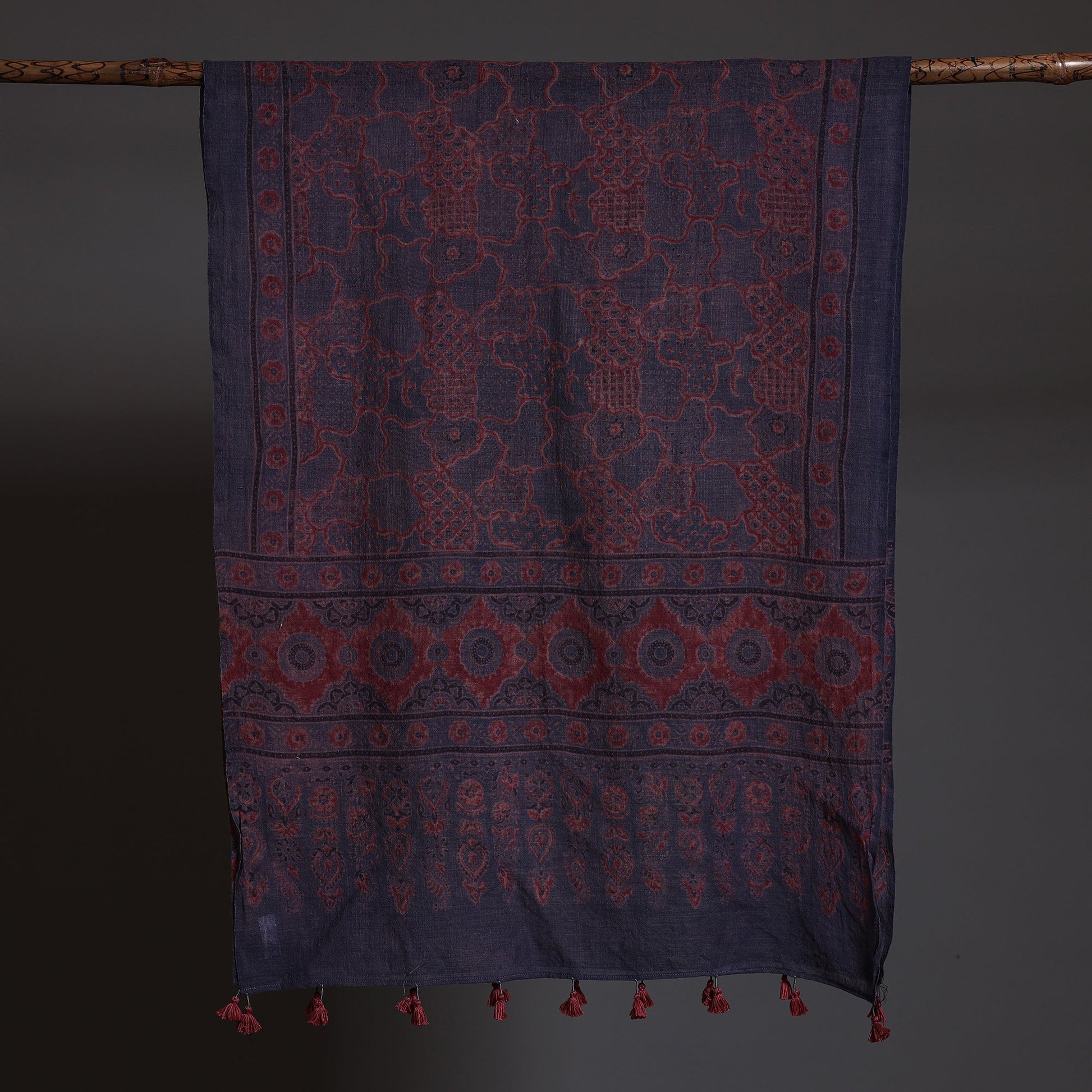 Blue - Block Print Woolen Ajrakh Stole