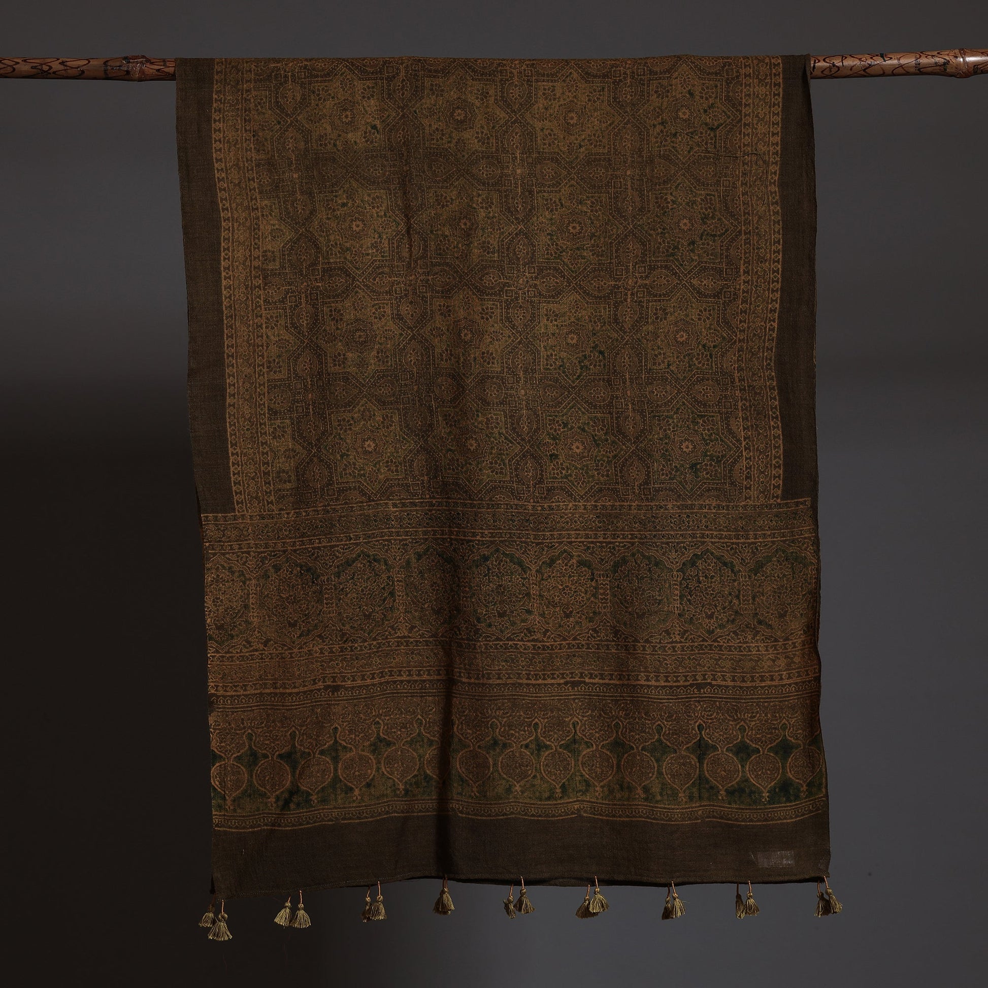 Brown - Ajrakh Block Printed Pure Woolen Stole