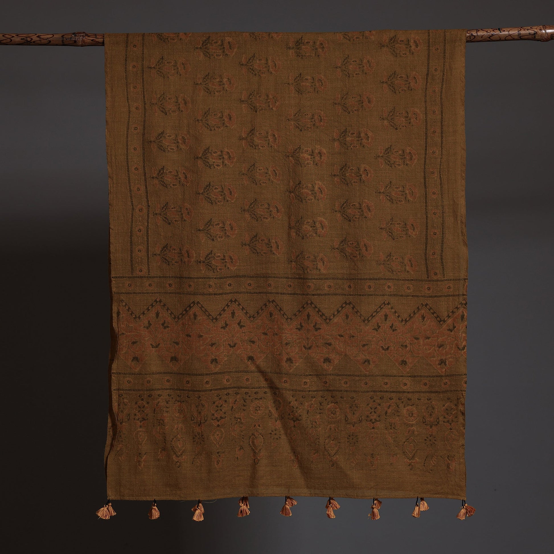 Brown - Ajrakh Block Printed Pure Woolen Stole
