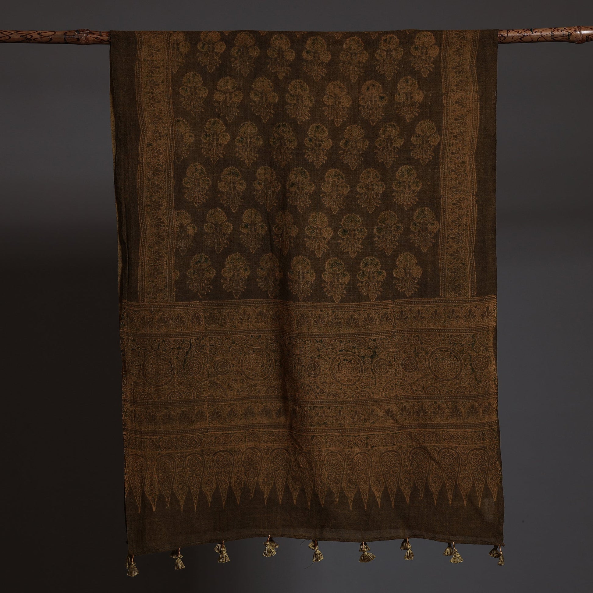 Brown - Ajrakh Block Printed Pure Woolen Stole