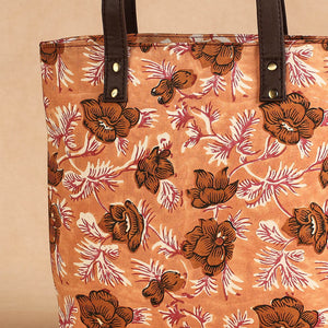 Brown - Handcrafted Sanganeri Printed Leather Shoulder Bag