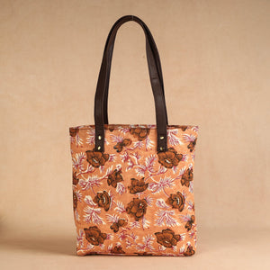 Brown - Handcrafted Sanganeri Printed Leather Shoulder Bag