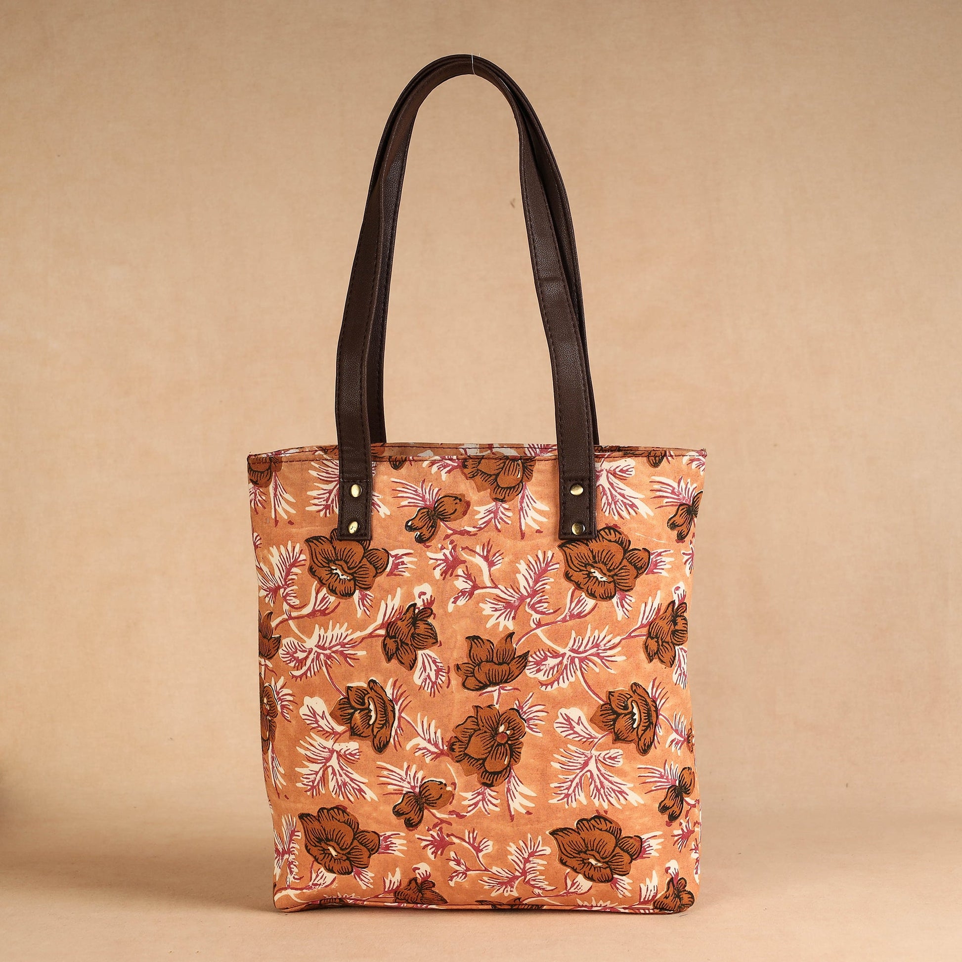 Brown - Handcrafted Sanganeri Printed Leather Shoulder Bag