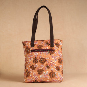 Brown - Handcrafted Sanganeri Printed Leather Shoulder Bag