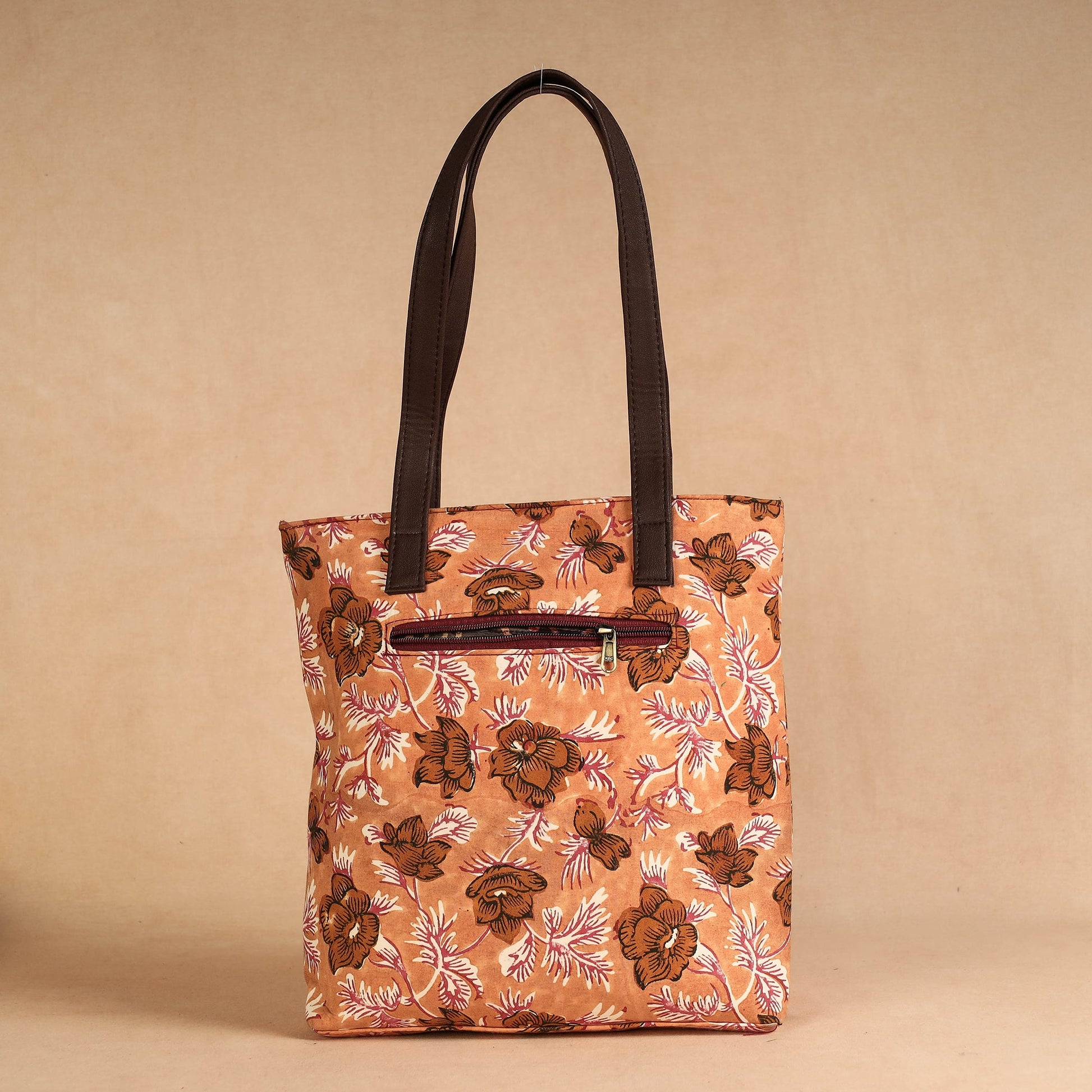 Brown - Handcrafted Sanganeri Printed Leather Shoulder Bag